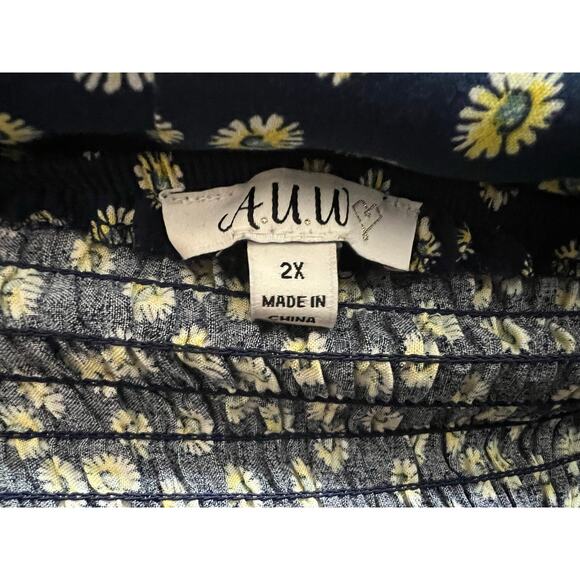 AUW 2X Daisy Floral Navy Blue Sundress Sleeveless Summer Dress - Picture 6 of 16